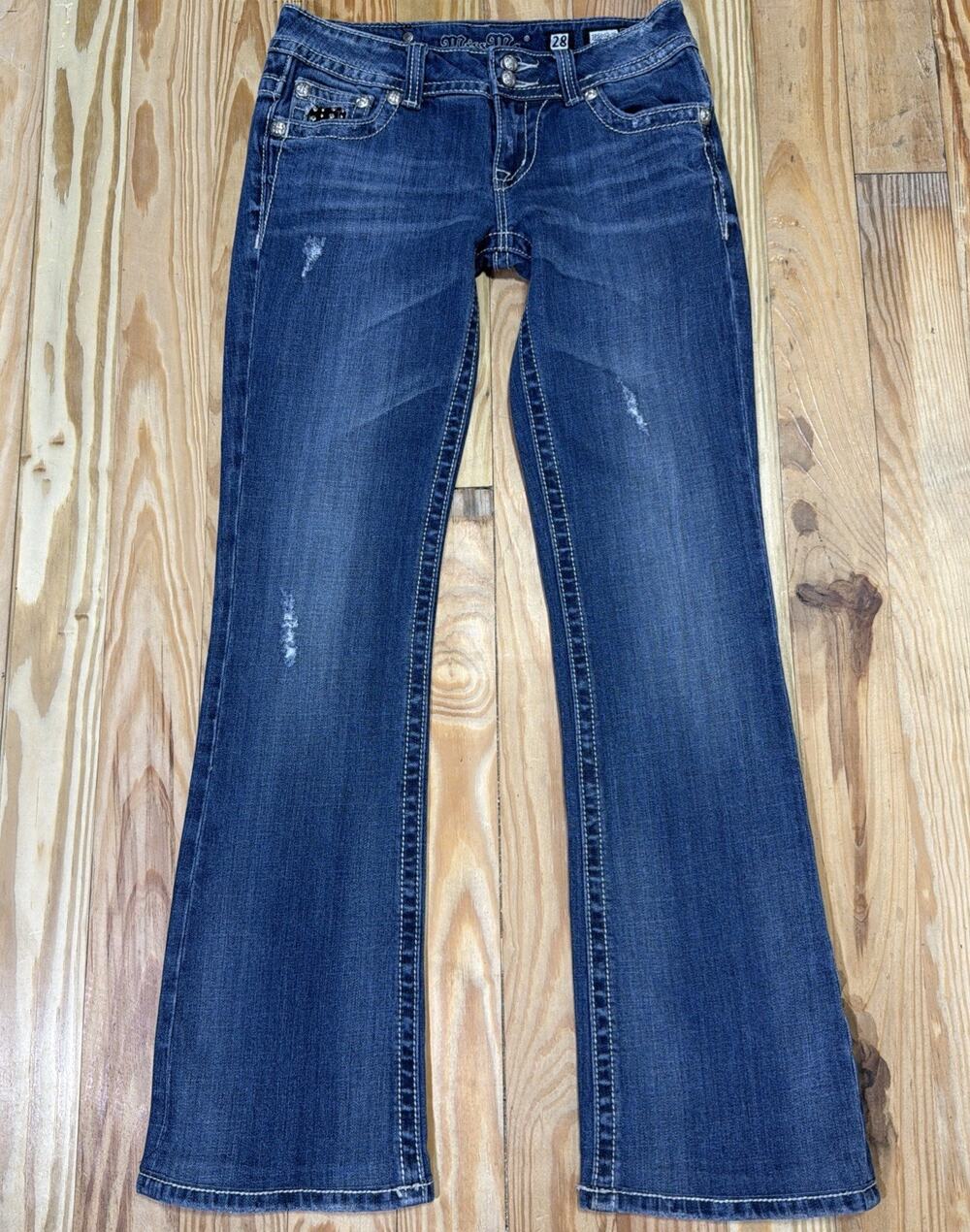 MISS ME Womens Boot Cut Jeans Sz 28x31 JP5002-16 Med Blue Embellished Pocket